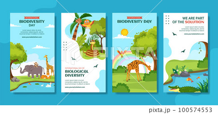 World Biodiversity Day Social Media Stories Flat Cartoon Hand Drawn Templates Illustration 100574553