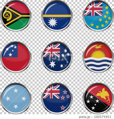 徽章風格國旗插圖圖標集☆大洋洲☆ 徽章風格國旗插圖圖標集☆大洋洲☆ 100575951