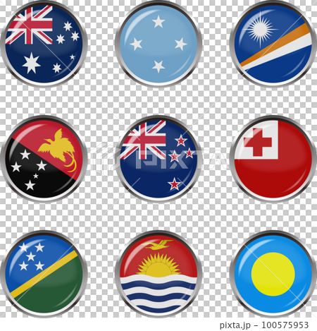 徽章風格國旗插圖圖標集☆大洋洲☆ 徽章風格國旗插圖圖標集☆大洋洲☆ 100575953