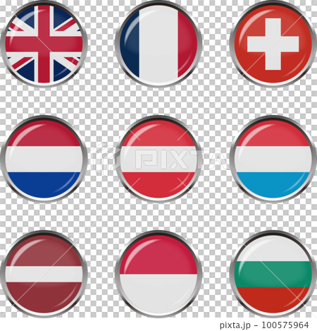 徽章風格國旗插圖圖標集☆歐洲☆ 100575964