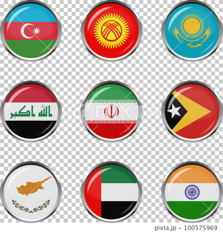 徽章風格國旗插圖圖標集 ☆ 亞洲 ☆ 徽章風格國旗插圖圖標集 ☆ 亞洲 ☆ 100575969
