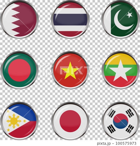 徽章風格國旗插圖圖標集 ☆ 亞洲 ☆ 100575973