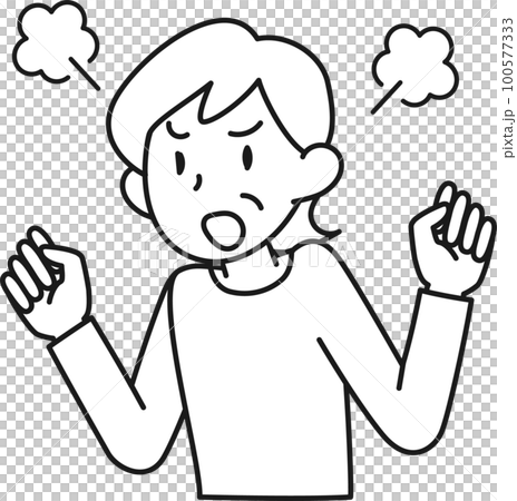 怒っているシニア女性の上半身 100577333