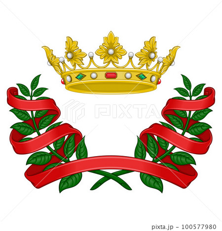 royal crown and olive wreath with ribbon 100577980