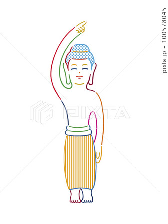 シンプルなカラフル誕生仏イラスト 100578045