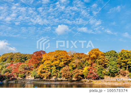 【京都の景観】嵐山付近の紅葉 【京都の景観】嵐山付近の紅葉 100578374