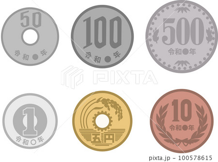 貨幣　円　一円　五円　十円　百円　旧五百円　ビジネス　マネー　お金　イメージ　イラスト素材セット 100578615