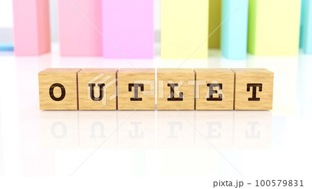 OUTLETの文字が印字された木製ブロック 100579831