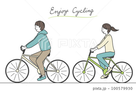 自転車に乗る男性と女性 自転車に乗る男性と女性 100579930