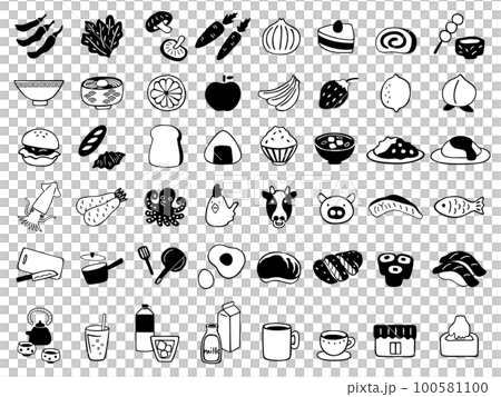 Hand-drawn food and drink set monochrome 100581100