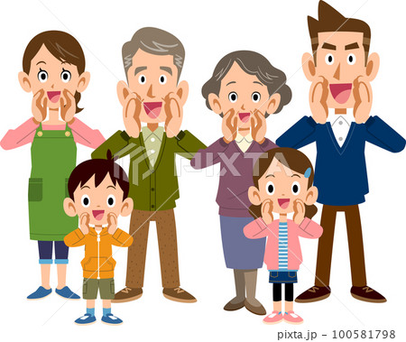 笑顔で呼びかける三世代家族 100581798