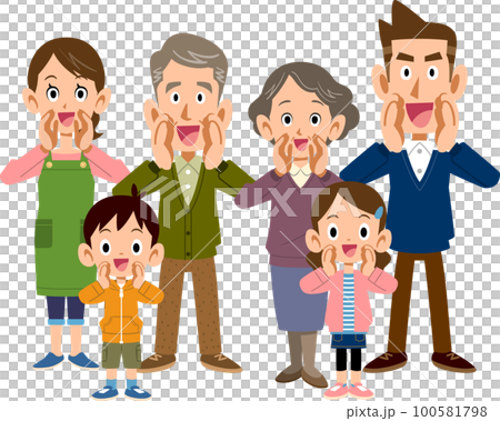 笑顔で呼びかける三世代家族 100581798