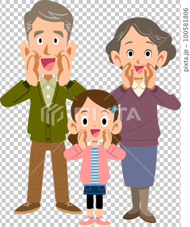Grandparents and grandchildren calling with a smile 100581806