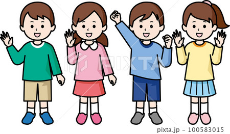 並んでポーズをとる子供たち 100583015