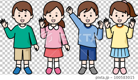 並んでポーズをとる子供たち 100583015