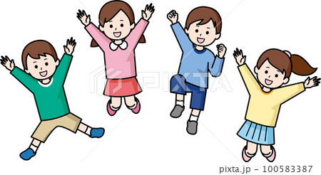 並んでジャンプする子供たち 100583387