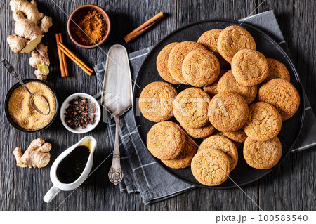 sweet soft ginger cookies on plate, top view sweet soft ginger cookies on plate, top view 100583540