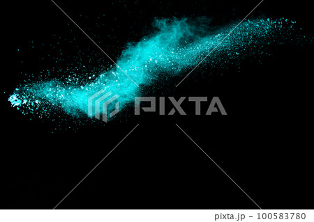 Splash of green colored powder on black background.Green powder explosion. 100583780