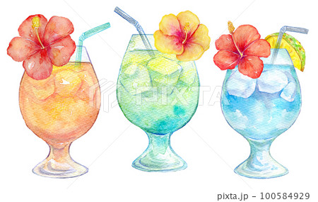 トロピカルカクテル 水彩イラストのイラスト素材 [100584929] PIXTA