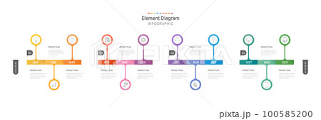 Infographic template for business. 12 Months modern Timeline element diagram calendar, 4 quarter steps milestone presentation vector infographic. 100585200