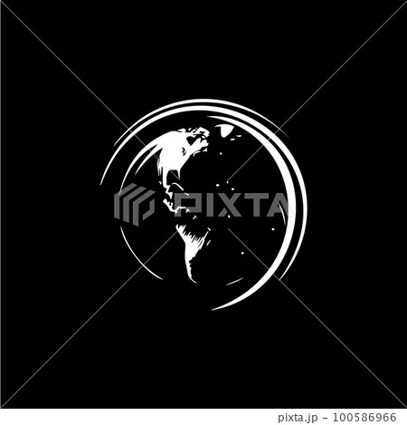 Earth logo template, globe world round emblem, save planet icon. Global planet sphere hand drawing emblem on black background, monochrome sketch art. Vector illustration Earth logo template, globe world round emblem, save planet icon. Global planet sphere hand drawing emblem on black background, monochrome sketch art. Vector illustration 100586966