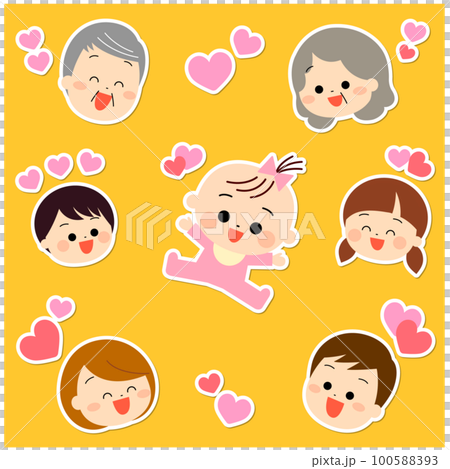 A smiling family surrounding a baby Sticker style 100588393