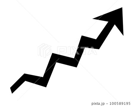 カクカク折れ線の右肩上がりの矢印（黒） 100589195