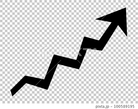 カクカク折れ線の右肩上がりの矢印（黒） 100589195