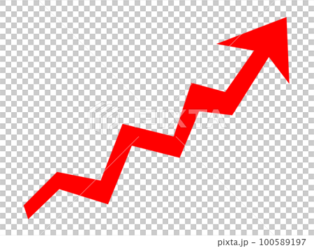 虛折線上的上升箭頭（紅色） 100589197