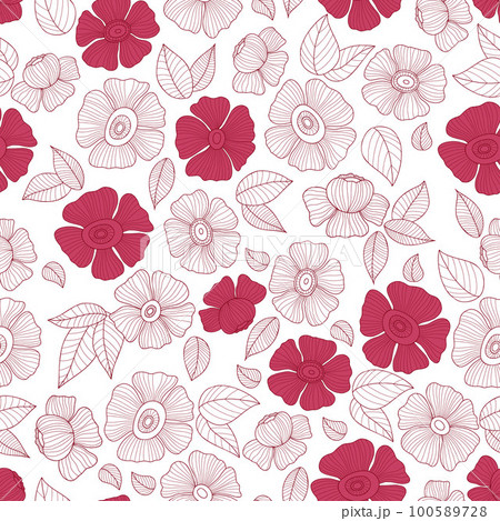 Retro floral seamless pattern. linear groovy - Stock Illustration  [100589728] - PIXTA