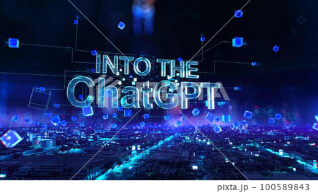 Into The ChatGPT - businessman working with virtual reality at night office. 100589843