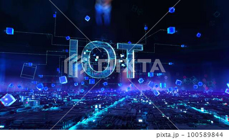 IOT - businessman working and touching virtual reality at night office. IOT - businessman working and touching virtual reality at night office. 100589844
