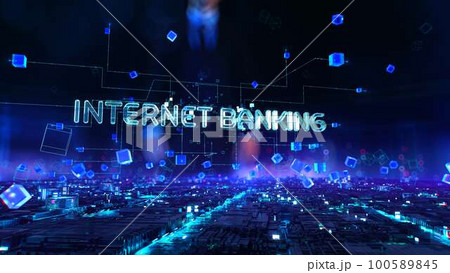 Internet Banking - businessman working virtual reality at night office. 100589845