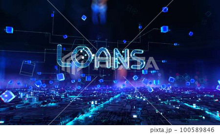 Loans - businessman working and touching with virtual reality at night office. Loans - businessman working and touching with virtual reality at night office. 100589846