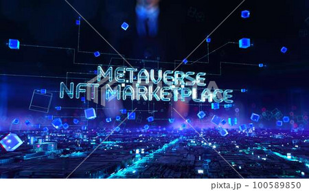 Metaverse Nft Marketplace. businessman working with virtual reality at office Metaverse Nft Marketplace. businessman working with virtual reality at office 100589850