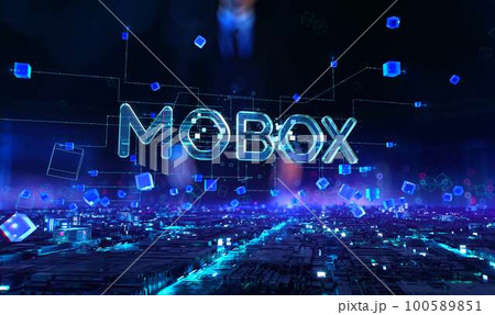 Mobox - businessman working and touching with virtual reality at night office. Mobox - businessman working and touching with virtual reality at night office. 100589851