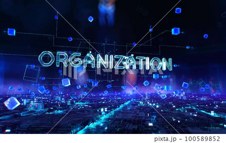 Organization - businessman working and touching with virtual reality at office. Organization - businessman working and touching with virtual reality at office. 100589852