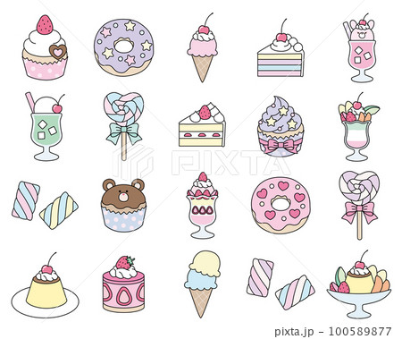 かわいいスイーツ・お菓子ベクターイラストセット 100589877