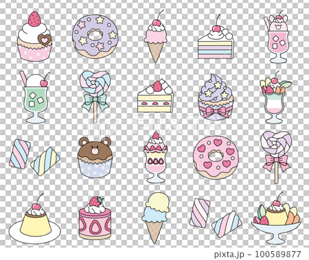 可愛的糖果和糖果矢量插圖集 100589877