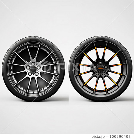 Front and back empty car wheels mockup template, generative AI 100590402
