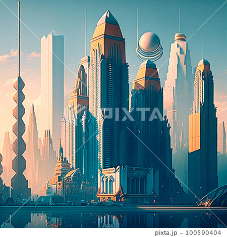 fabulous cities by the lake, generative AI 100590404