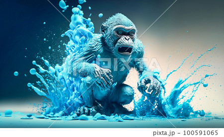 mad monkey water splashes light blue, generative AI 100591065