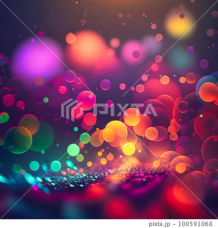 Magical neon background with bokeh and tiny partic, generative AI 100591068