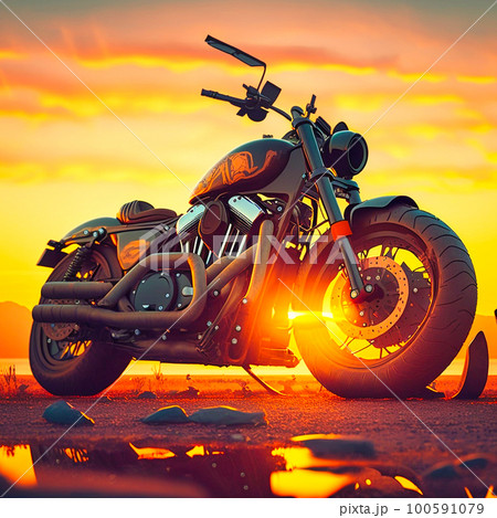 motorcycle in New York at sunset, generative AI motorcycle in New York at sunset, generative AI 100591079