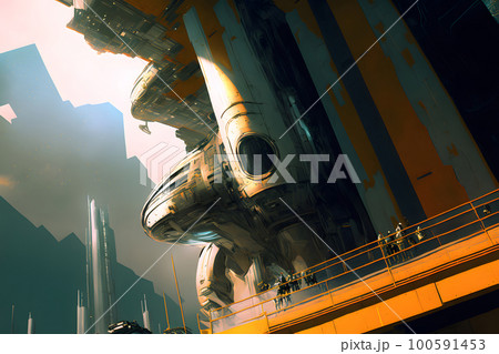 fantastic utopian industrial space station...のイラスト素材