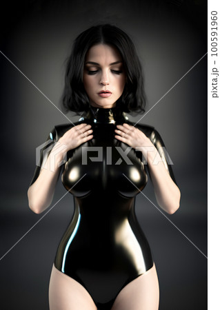 Black latex body suit woman hi-res stock photography and images - Alamy