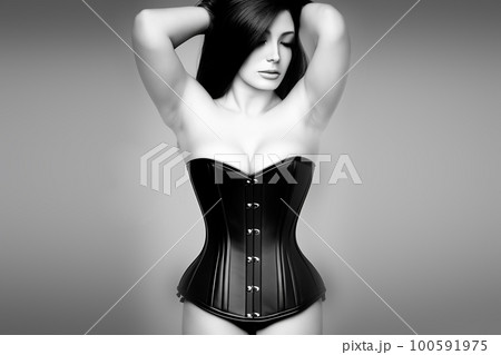 Woman dressed in latex leather bodysuit for adult bdsm games. Generative AI Woman dressed in latex leather bodysuit for adult bdsm games. Generative AI 100591975