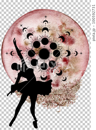 Watercolor dancing pretty ballerina with flowers and moon. Watercolor hand drawn illustration. Can be used for cards or posters. With white isolated background. Young pretty ballerina women. Watercolor dancing pretty ballerina with flowers and moon. Watercolor hand drawn illustration. Can be used for cards or posters. With white isolated background. Young pretty ballerina women. 100592731