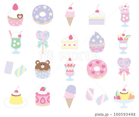 かわいいスイーツ・お菓子ベクターイラストセット 100593498