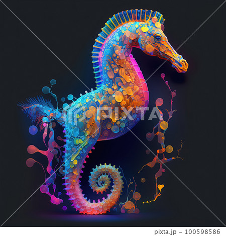 Colorful seahorse in neon colors. Pop style modern art 100598586